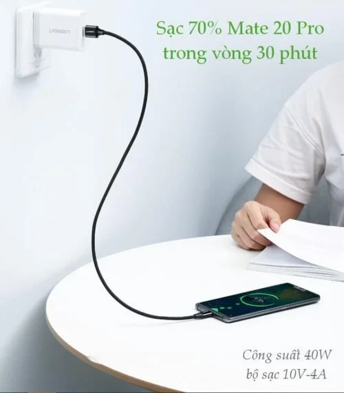 Cáp sạc nhanh Type C 40W UGREEN US279 50995 – Sạc nhanh dòng tối đa đạt 5A, truyền tải dữ liệu tốc độ cao – Vỏ bện nylon chống rối — ảnh 5