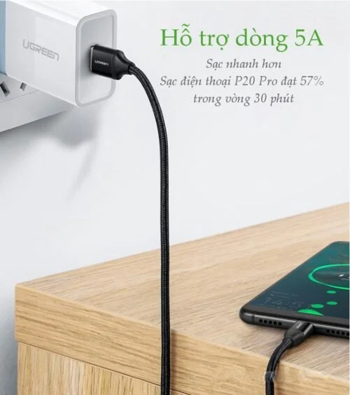 Cáp sạc nhanh Type C 40W UGREEN US279 50995 – Sạc nhanh dòng tối đa đạt 5A, truyền tải dữ liệu tốc độ cao – Vỏ bện nylon chống rối