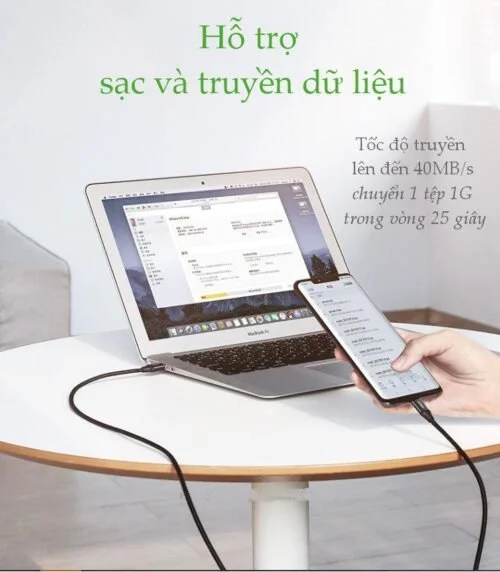 Cáp sạc nhanh Type C 40W UGREEN US279 50995 – Sạc nhanh dòng tối đa đạt 5A, truyền tải dữ liệu tốc độ cao – Vỏ bện nylon chống rối