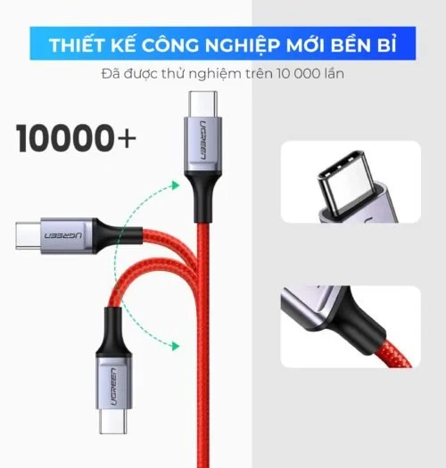 Cáp sạc nhanh Type C UGREEN US296 60186 – Truyền dữ liệu tốc độ cao – Sạc nhanh PD60W,dòng tối đa 3A – Dây bện nylon chống rối — ảnh 2