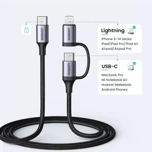 Cáp sạc và truyền dữ liệu 2 trong 1 Ugreen US513 Lightning, Type C — ảnh 2
