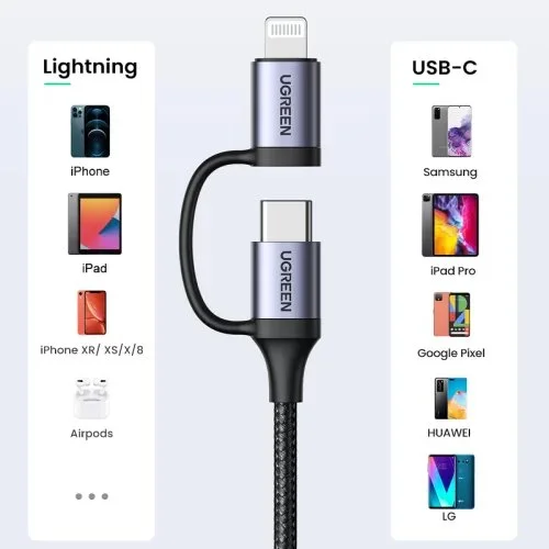 Cáp sạc và truyền dữ liệu 2 trong 1 Ugreen US513 Lightning, Type C — ảnh 3
