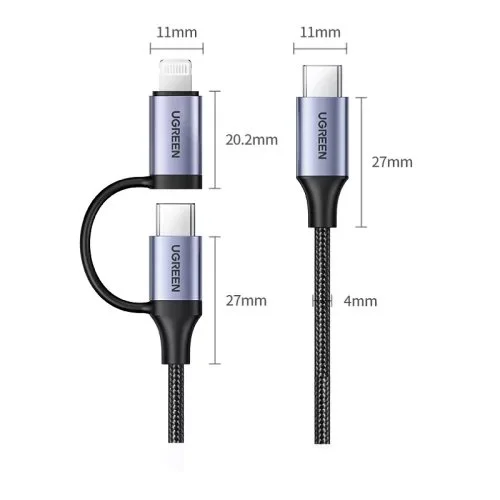 Cáp sạc và truyền dữ liệu 2 trong 1 Ugreen US513 Lightning, Type C