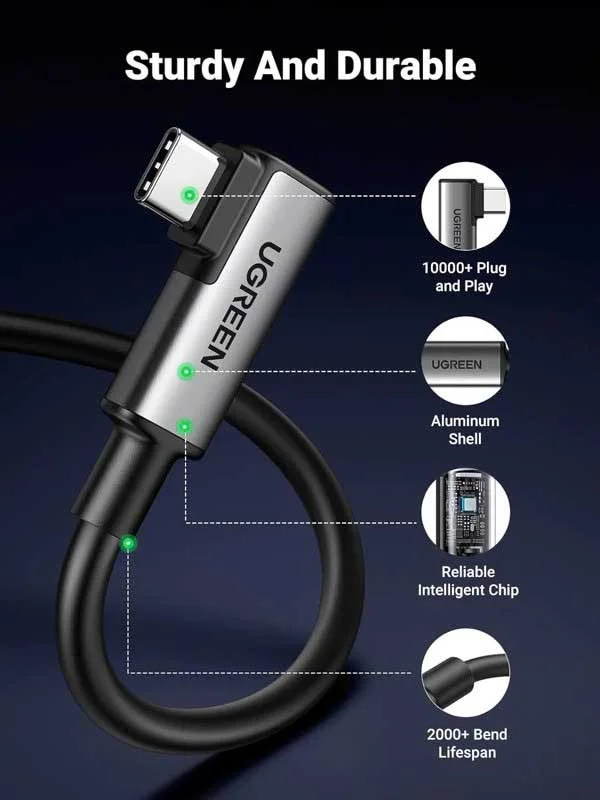 Cáp USB Type-C to Type-C bẻ góc 90 độ dài 5M tốc độ 5Gbps Ugreen 90629 cao cấp