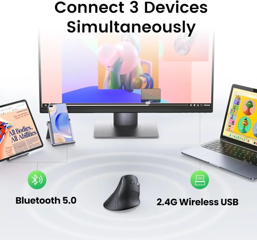 Chuột dọc không dây công thái học Bluetooth 5.0 2.4Ghz có 5 nút 4000DPI Ugreen MU008 25444 cao cấp — ảnh 8