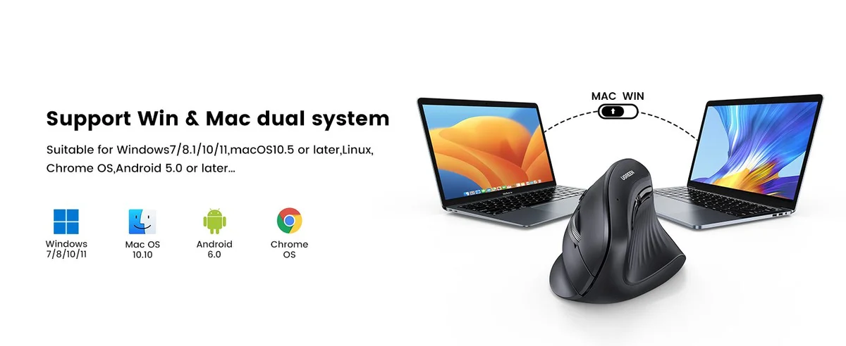 Chuột dọc không dây công thái học Bluetooth 5.0 2.4Ghz có 5 nút 4000DPI Ugreen MU008 25444 cao cấp