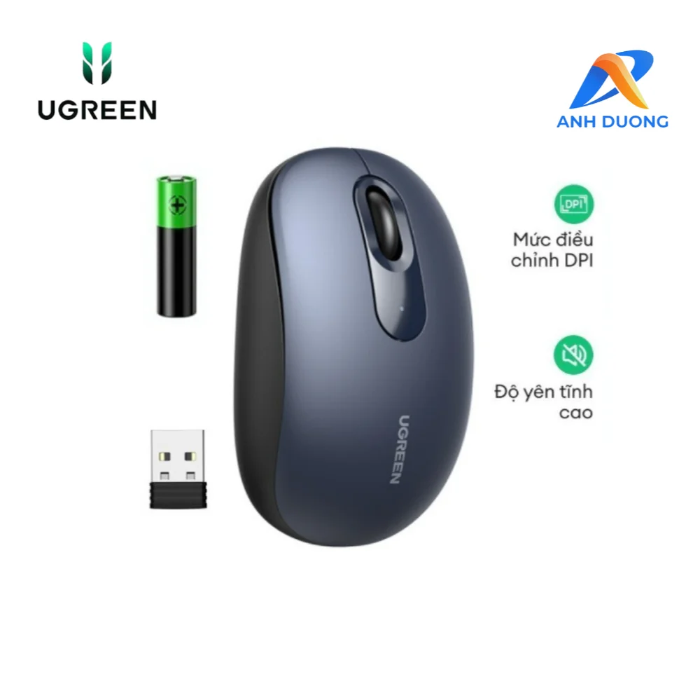 Chuột không dây 2.4G SILENT màu Midnight Blue + kèm pin AA (MU105) Ugreen 90550