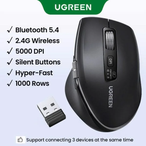 Chuột không dây Bluetooth v5.4 & Wirelless 2.4GHz hỗ trợ 5000DPI Ugreen 45792 cao cấp