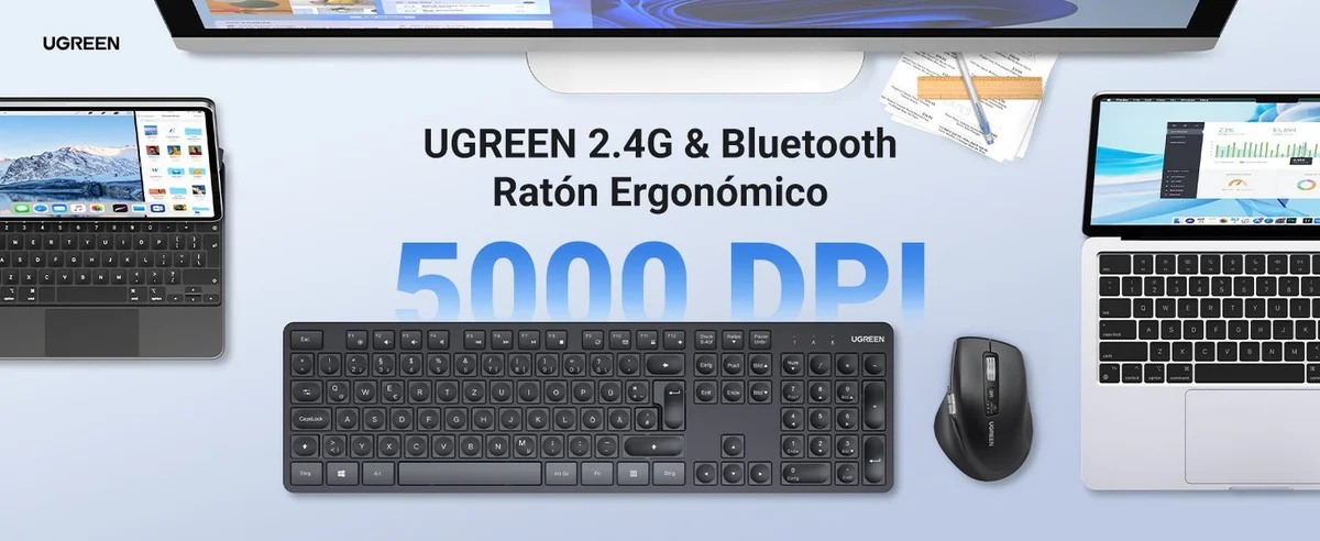 Chuột không dây Bluetooth v5.4 & Wirelless 2.4GHz hỗ trợ 5000DPI Ugreen 45792 cao cấp