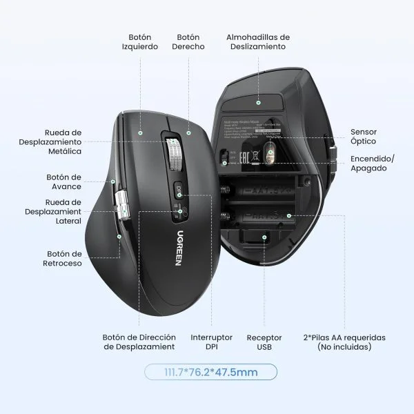 Chuột không dây Bluetooth v5.4 & Wirelless 2.4GHz hỗ trợ 5000DPI Ugreen 45792 cao cấp — ảnh 7