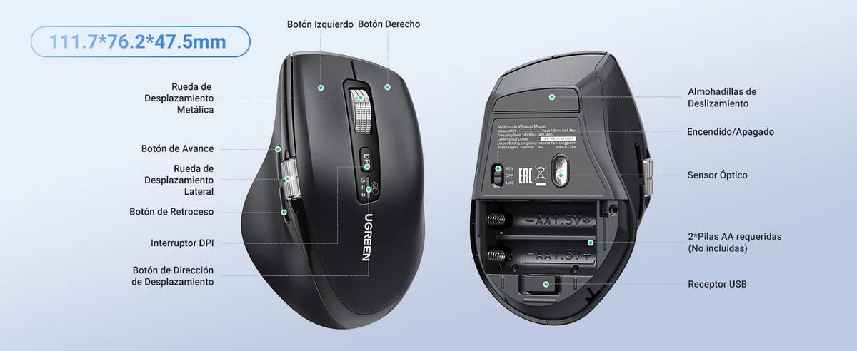 Chuột không dây Bluetooth v5.4 & Wirelless 2.4GHz hỗ trợ 5000DPI Ugreen 45792 cao cấp