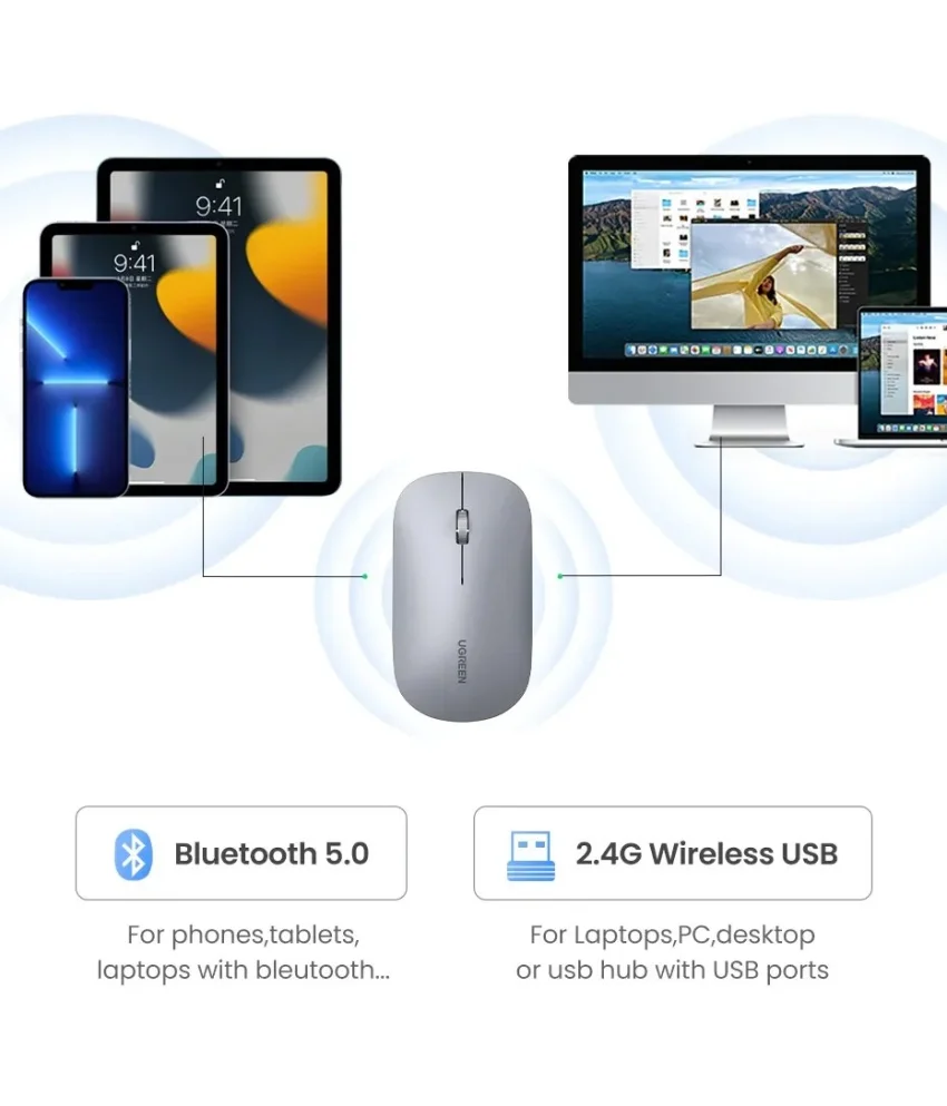 Chuột không dây dùng cho máy tính, laptop chất liệu nhựa ABS, màu xám nhạt Ugreen (90366) — ảnh 7