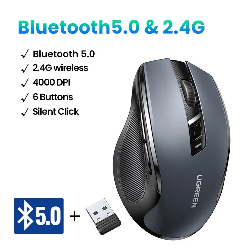 CHUỘT KHÔNG DÂY UGREEN 15508 BLACK (BLUETOOTH + WIRELESS 2.4GHZ)