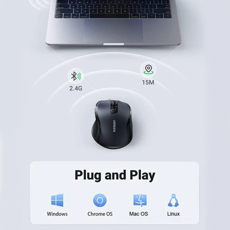 CHUỘT KHÔNG DÂY UGREEN 15508 BLACK (BLUETOOTH + WIRELESS 2.4GHZ)