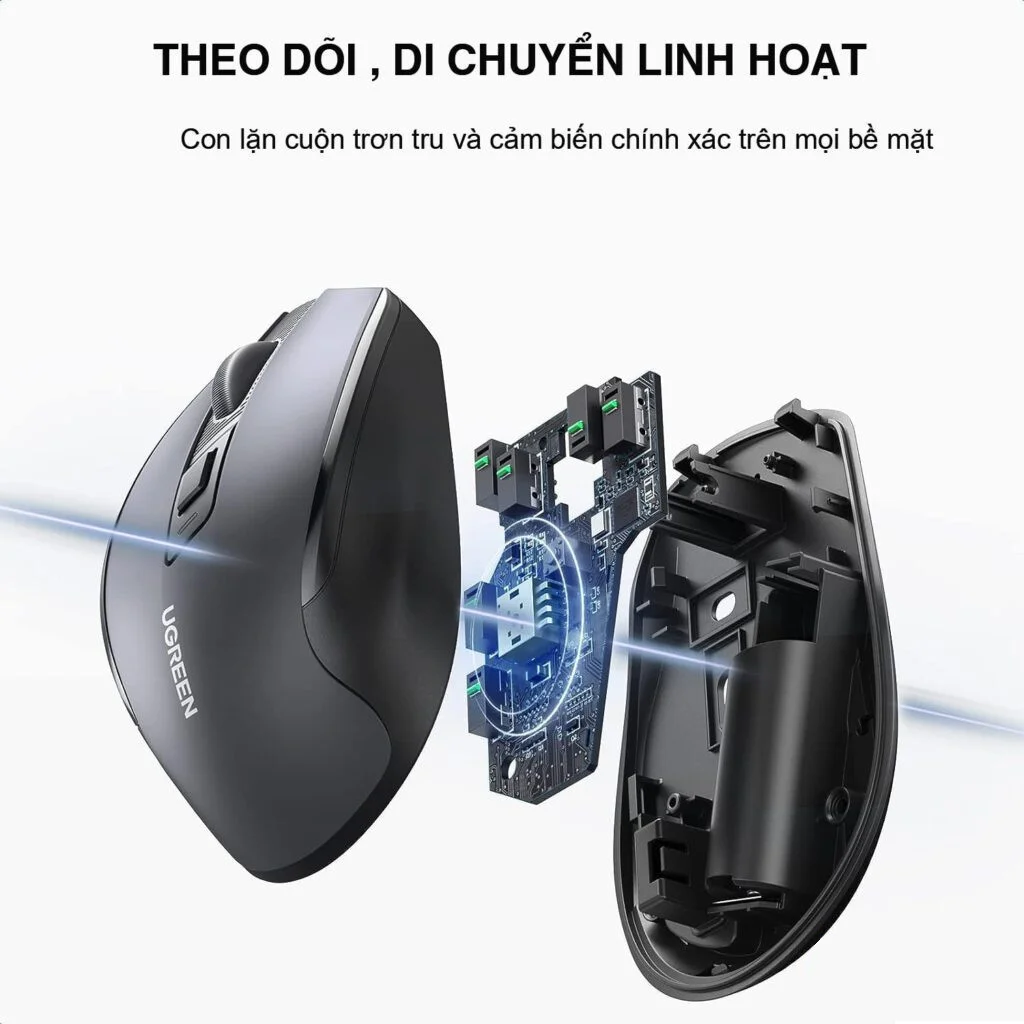CHUỘT KHÔNG DÂY UGREEN 15508 BLACK (BLUETOOTH + WIRELESS 2.4GHZ)