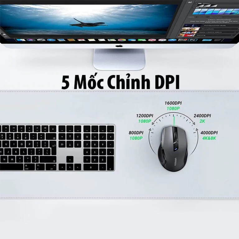CHUỘT KHÔNG DÂY UGREEN 15508 BLACK (BLUETOOTH + WIRELESS 2.4GHZ)