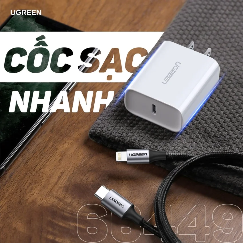 Củ sạc nhanh 20W UGREEN CD137 cổng ra USB-C chân dẹt