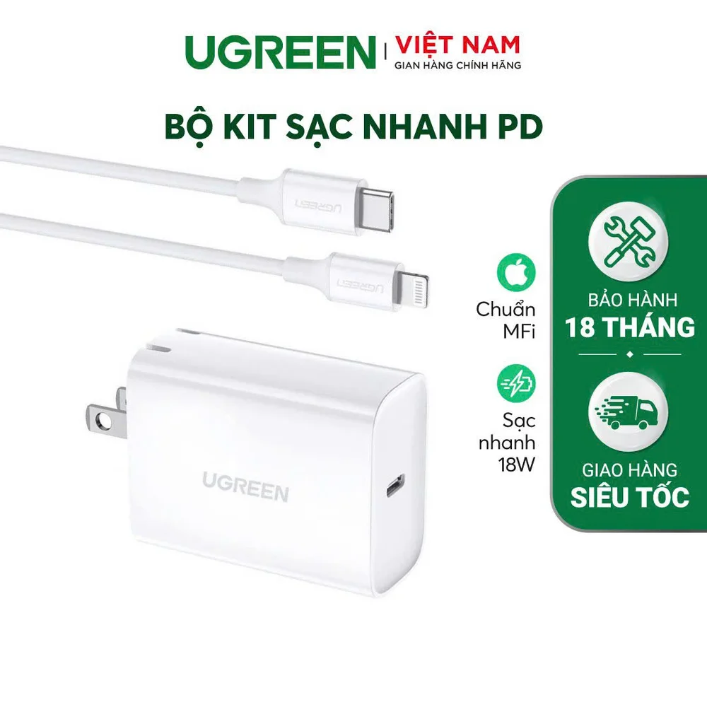 Củ sạc nhanh 20W UGREEN CD137 cổng ra USB-C chân dẹt