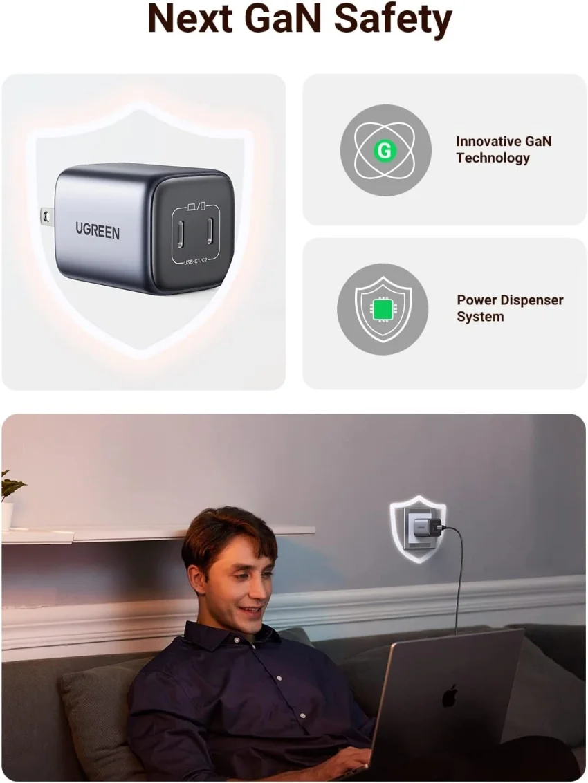 Củ sạc nhanh 45W Ugreen CD294 chân tròn EU công nghệ GaN (90573) — ảnh 6