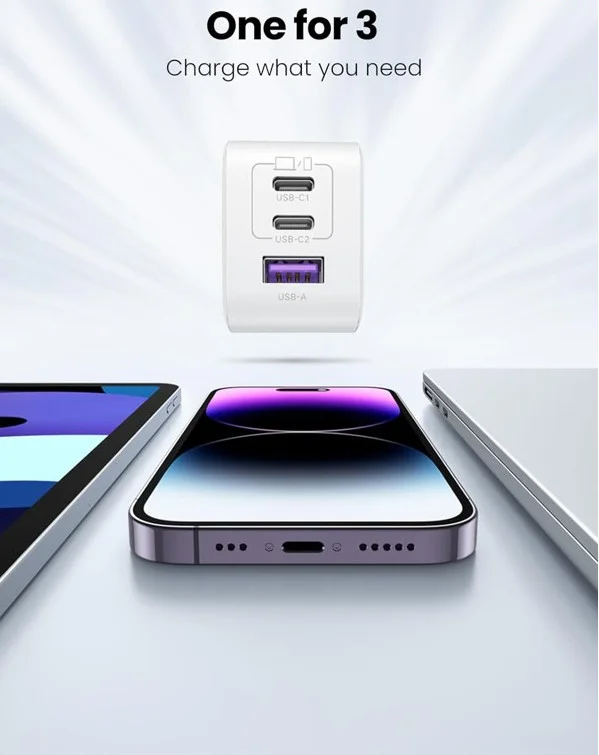 Củ sạc nhanh 65W GaN 2 Type-C+1 Type-A UGREEN 15333 màu trắng