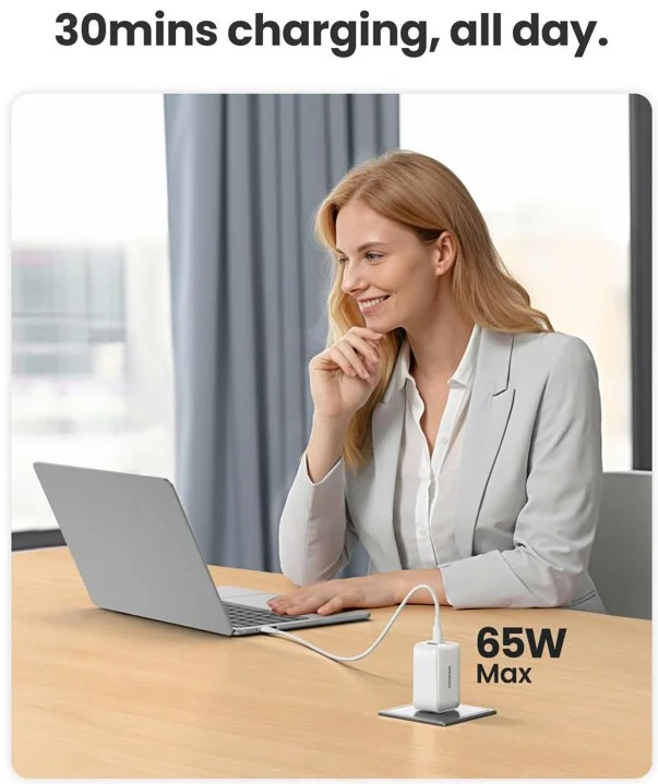 Củ sạc nhanh 65W GaN 2 Type-C+1 Type-A UGREEN 15333 màu trắng