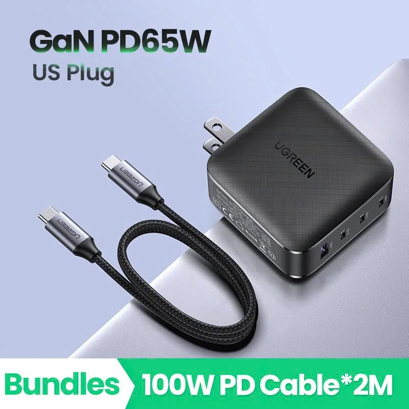 Củ sạc nhanh 65W GaN UGREEN CD224 3 cổng USB-C, 1 cổng USB-A chân dẹt