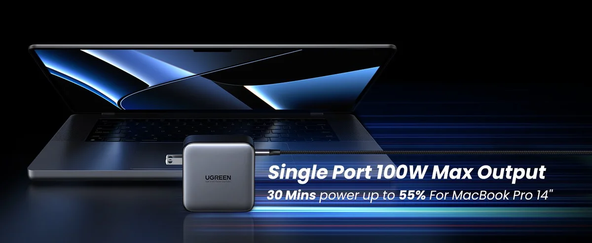 Củ Sạc Nhanh GaN 100W 3C1A Chân Tròn UGREEN CD226 màu xám