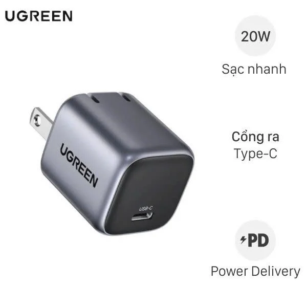Củ sạc nhanh GaN 20W Ugreen CD318 sạc nhanh cho IPhone, SamSung, Xiaomi, Oppo — ảnh 1