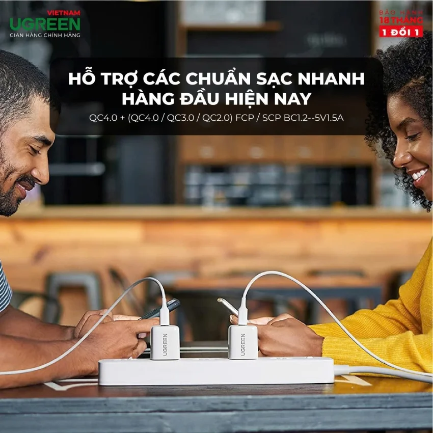 Củ sạc nhanh PD20W UGREEN CD249 Cổng sạc Type-C Chân dẹt 30313