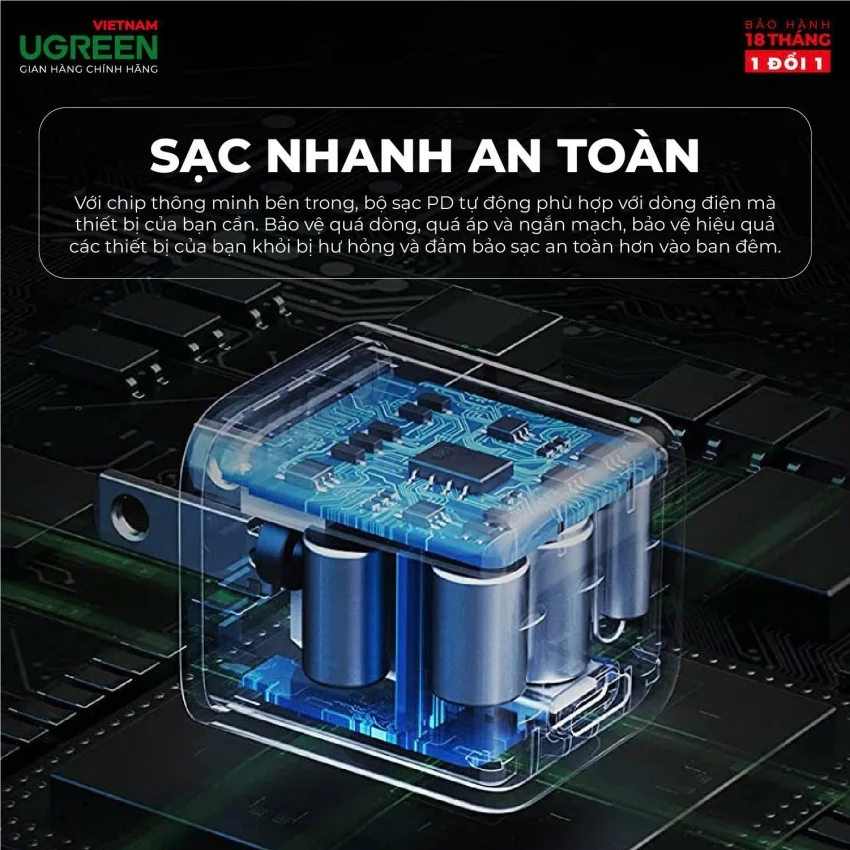 Củ sạc nhanh PD20W UGREEN CD249 Cổng sạc Type-C Chân dẹt 30313 — ảnh 5