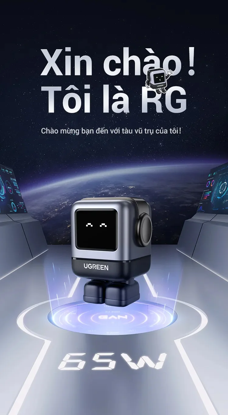 Củ sạc nhanh Robot Nexode RG 65W 3 cổng Type C x2, Type A x1 (CD361) Ugreen 15570