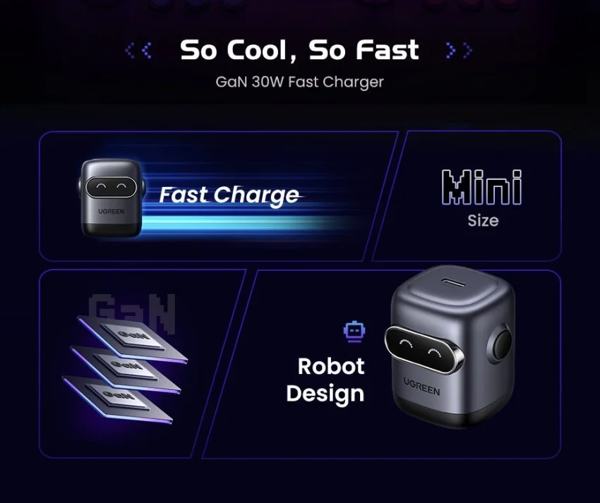 Củ sạc nhanh robot Type C 30W UGREEN X622 Ugreen 45004 màu xám