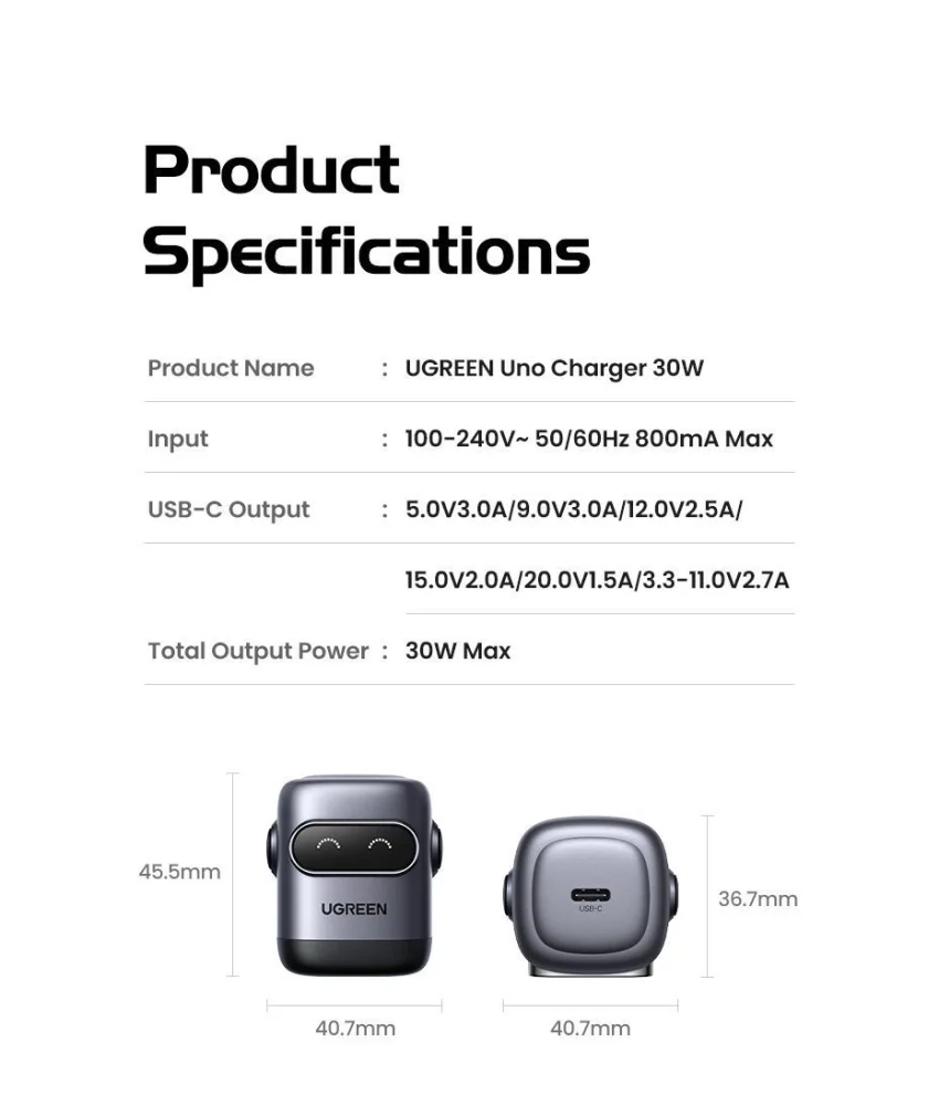 Củ sạc nhanh robot Type C 30W UGREEN X622 Ugreen 45006 màu xanh — ảnh 15