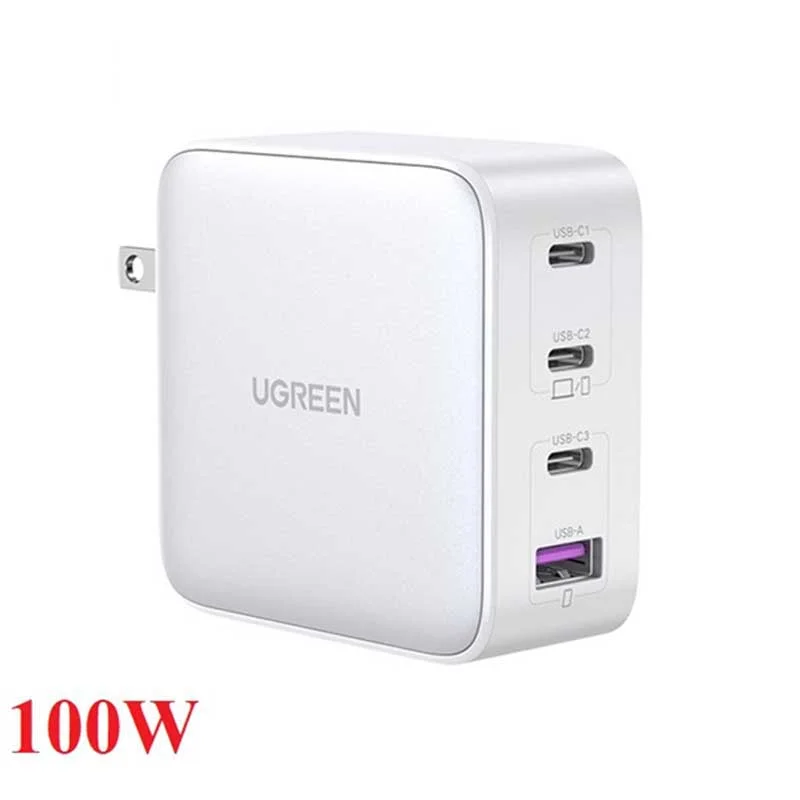 Củ sạc nhanh type C UGREEN CD226 GaN 100W chân dẹt 100W, 3USB-C, 1USB-A sạc nhanh đồng thời 4 cổng (15336)