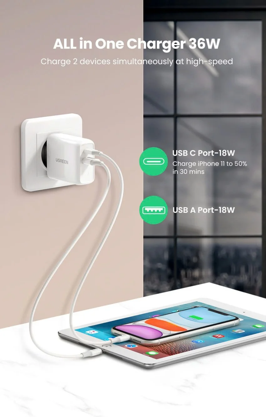 Củ sạc nhanh Ugreen 2 cổng 36W – Sạc nhanh đồng thời 2 thiết bị — ảnh 8