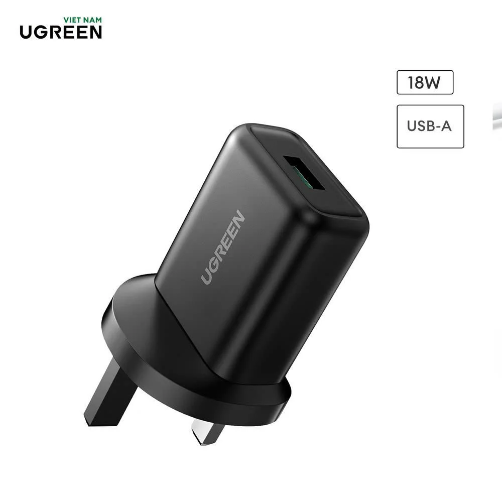 Củ sạc nhanh UGREEN CD122 – Sạc nhanh QC 3.0 18W kèm cổng nối đất