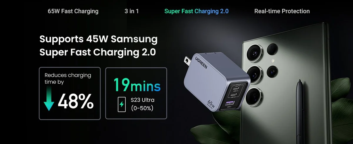 Củ sạc Type C 65W Nexode Pro UGREEN X755 2 cổng Type C, 1 cổng USB-A (25870)