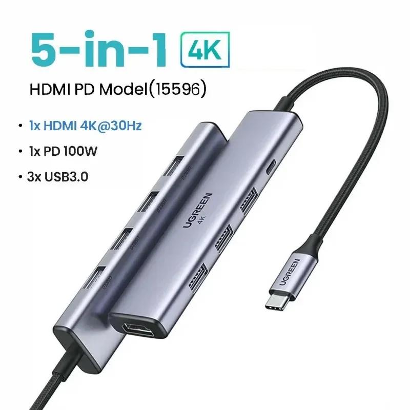 Hub Type C Ugreen 15596 100W PD, 4K@30Hz HDMI