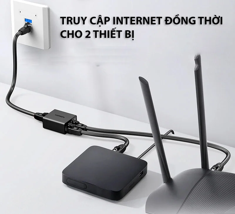 Đầu chia RJ45 Ugreen 1 ra 2 cho dây mạng 2 chiếc/túi màu đen Ugreen (50923)