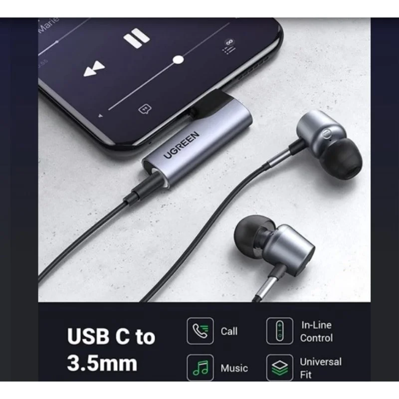 Đầu chuyển âm thanh USB Type-C to 3.5mm AUX có DAC Stereo Mic HiFi bẻ góc 90 độ Ugreen (20194)