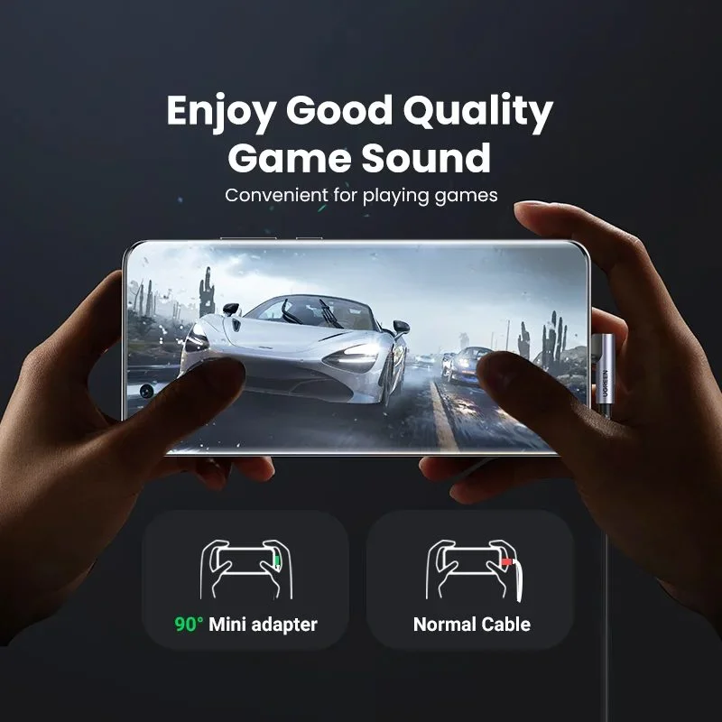 Đầu chuyển âm thanh USB Type-C to 3.5mm AUX có DAC Stereo Mic HiFi bẻ góc 90 độ Ugreen (20194)