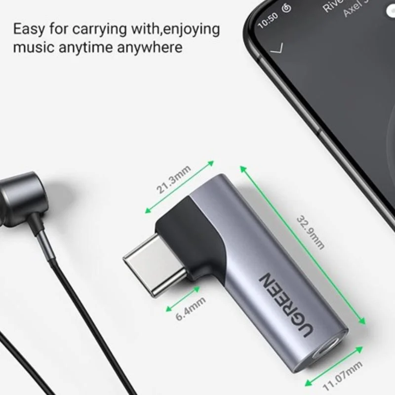 Đầu chuyển âm thanh USB Type-C to 3.5mm AUX có DAC Stereo Mic HiFi bẻ góc 90 độ Ugreen (20194) — ảnh 3