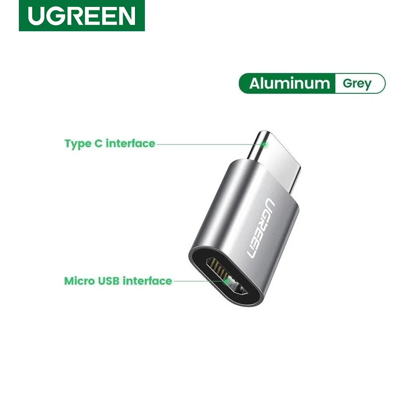 Đầu chuyển USB-C đực sang Micro USB cái vỏ nhôm, màu xám Ugreen (30511)