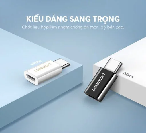 Đầu chuyển USB-C đực sang Micro USB cái vỏ nhôm, màu xám Ugreen (30511)