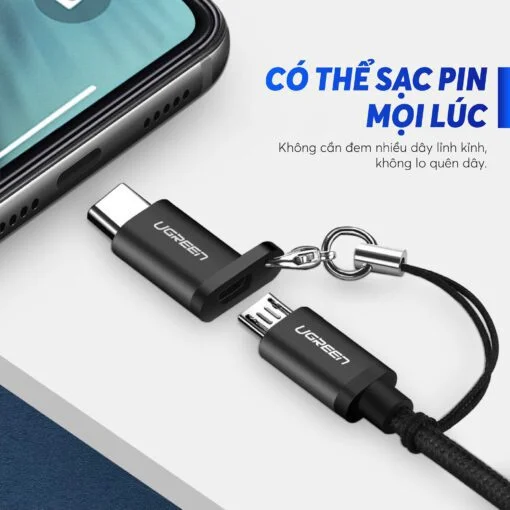 Đầu chuyển USB-C đực sang Micro USB cái vỏ nhôm, màu xám Ugreen (30511) — ảnh 6