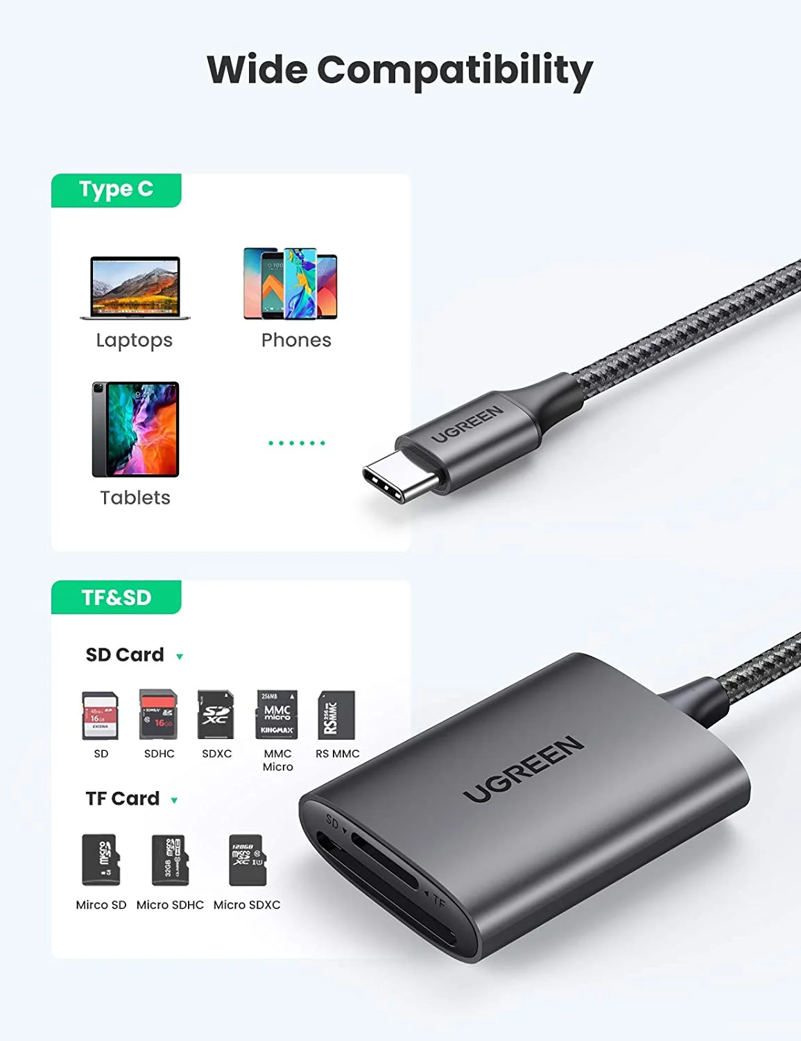 Đầu đọc thẻ TF, SD chân cắm USB- C Ugreen (80888)