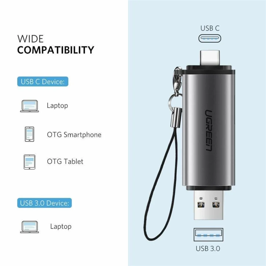 Đầu đọc thẻ TF, SD chân cắm USB-C và USB Ugreen (50706)