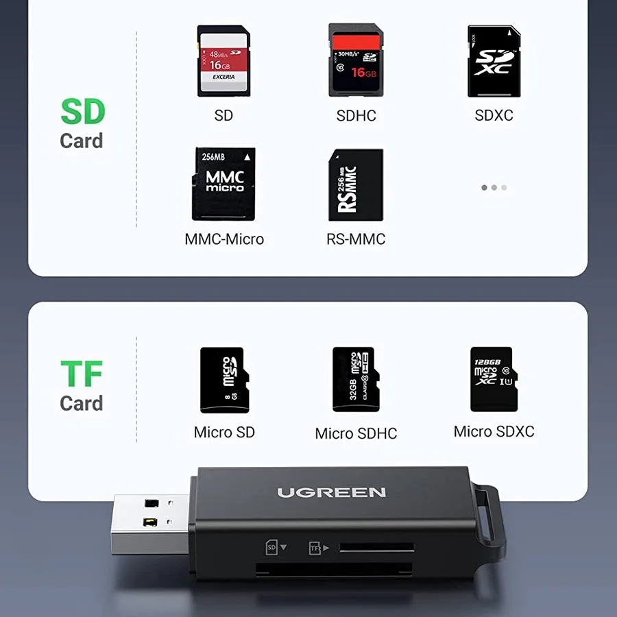 Đầu đọc thẻ USB 3.0 hỗ trợ thẻ TF và DS màu đen Ugreen (40752)