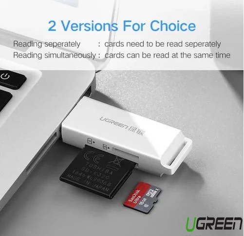 Đầu đọc thẻ USB 3.0 hỗ trợ thẻ TF và DS màu trắng Ugreen (40753)