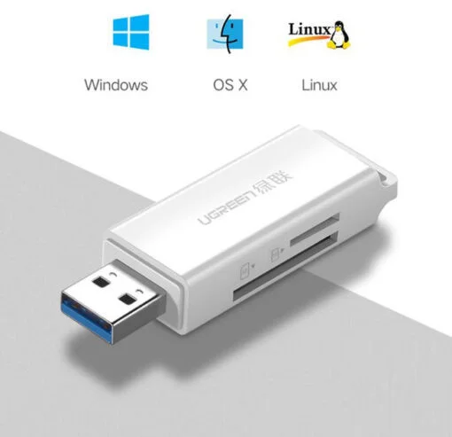 Đầu đọc thẻ USB 3.0 hỗ trợ thẻ TF và DS màu trắng Ugreen (40753)